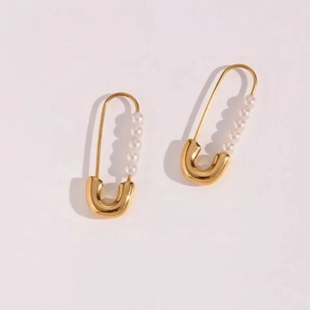 New 18K Gold Pearl Minimalist Earrings, NICE EARRINGS, CUTE EARRINGS - Picture 7 of 8